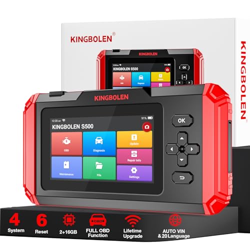 KINGBOLEN OBD2 Scanner S500 Car Scanner, Lifetime NO Cost Update Diagnostic Scan Tool with 6 Reset,Oil/Brake/SAS/Throttle/Inject/ABS Reset, Engine ABS SRS Transmission OBD2 Code Reader, Battery Test | OBD2 Diagnostic Scan Tool with 6 Reset,Oil Brake SAS T