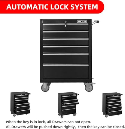 6-Drawer Rolling Tool Chest with Locking Wheels & Drawers, 13" D x 24.2" W x 36.6" H Mobile Tool Storage Cabinet, Heavy-Duty Garage Organizer with Ergonomic Handle - color: Black and White