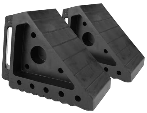 MaxxHaul Solid Rubber Wheel Chock 2-Pack | 8" x 4" x 6" Heavy-Duty Tire Stop | Non-Slip Traction Pads | Built-in Handle | All-Weather Vehicle Safety Block | Black | (70472) - color: Black