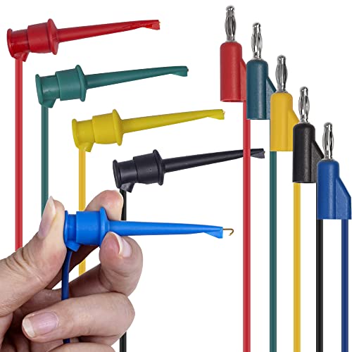 Test Hook Clips 4mm Stackable Banana Plug to Minigrabber Cable Wire Leads for Multimeter Electrical Testing(5 PCS)