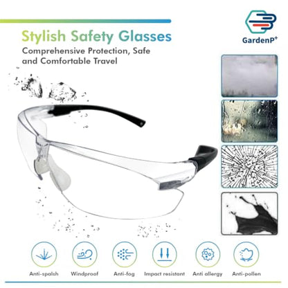 UV Protective Safety Glasses for Men/Women fit Sport/Work, Yard work, Lawn mowing, Ride, Shoot, ANSI Z87.1 Rated, Fog/Scratch Resistant Wrap-around Lens, Nose Pad Adjustable Black Temples