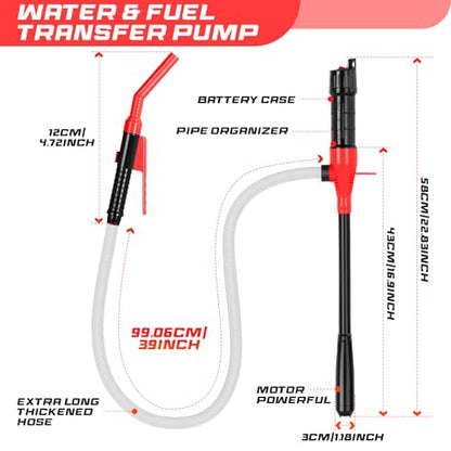 Portable Transfer Pump Battery Operated Electric Siphon Pump for Gas, Fuel, Diesel, Water Transfer 2.4 GPM Flow Oil Extractor, 47 Inches Hose-Easy to Use Hand Fuel Pump, Multi-Use Transfer Pump(Red) - color: 1 Pack Red 2