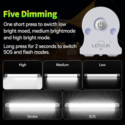 LETOUR LED Tube Magnetic Light Work Lights 6000Lumens 10400mAh 5 Lighting Options Camping Lantern USB Rechargeable Portable Battery Powered Lights with 2 Magnets Endurance for 80 Hours - size: 13.38in