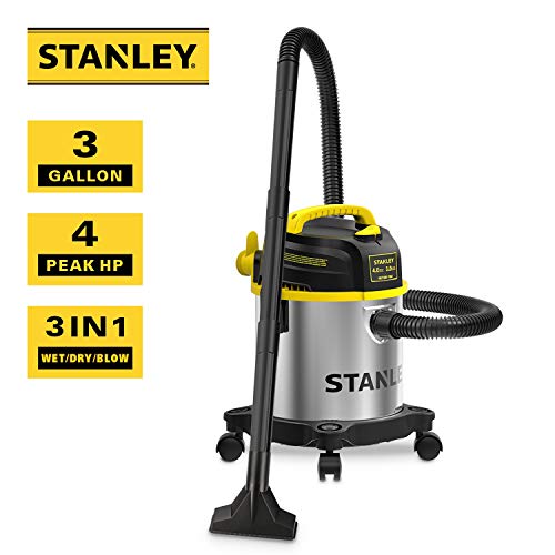 STANLEY 3 Gallon Wet Dry Vacuum, Powerful 4 Peak HP Motor, Portable Stainless Steel 3 in 1 Multifunctional Shop Vacuum with Blower, Model: SL18136 - size: 3 Gallon, 4.0 HP
