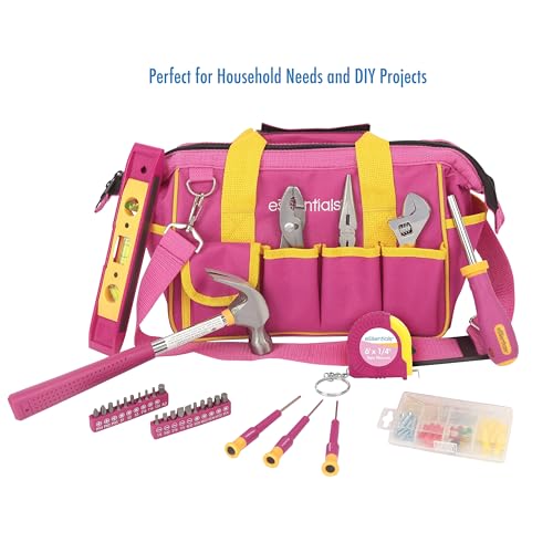 Pink Tool Set 32 Piece, Mini Tool Kit, Home Repair Tool Set with Hammer, Pliers, Adjustable Wrench, Screwdrivers, Tape Measure, Level, and Bits, Dorm Room Essentials for Girls