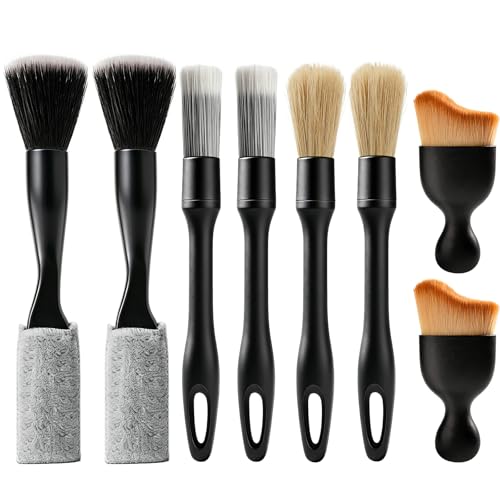 8PCS Car Detailing Brush Set, Car Interior and Exterior Soft Bristle Cleaning Brushes, Includes 4 Different Brushes, Multi-use for Auto Detailing, Dashboard, Vents, Wheels and Tires