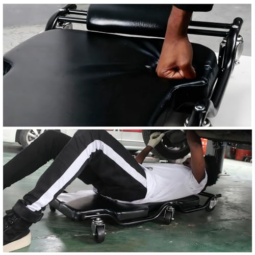 BESTOOL Mechanic's Creeper, 44inch Garage Creeper, 6 Sturdy Casters, Metal Frame Floor Creeper, 450LBS Capacity, Low Profile Design, Headrest,Black - color: Black-Metal frame, size: 44in