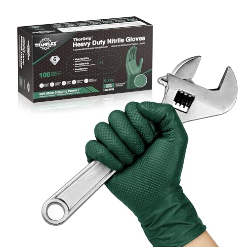 TitanFlex Heavy Duty Industrial Nitrile Gloves with Raised Diamond Texture, 6-mil, Latex Free (Dark Green/Yellow) - color: 02 Dark Green (100ct), size: Large