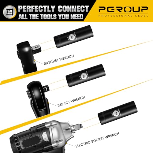 3/8” Drive Deep Impact Socket, Metric(16mm socket), 6-Point, Cr-V Steel With Black Manganese Phosphate Coating - size: 16 mm