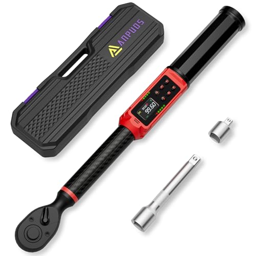 ANPUDS Digital Torque Wrench 3/8 Drive, Carbon Fiber Tube, 1.5-99.6Ft.lb/2-135Nm, ±1% Accuracy, Electric Torque Wrench Set with 3/8" to 1/2" Adapter, 125mm Extension Bar for Bike & Motorcycle - size: 1.5-99.6 ft-lb / 2-135 Nm, style: 3/8-Inch