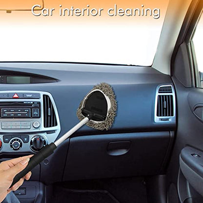 JOYFUL&HOPEFUL Car Windshield Cleaning Tool, Car Inside Window Cleaner Tool with Extendable Handle, 3pc Microfiber and 2pc Chenille, Car Interior Cleaner Tool Anti Fog, Streaks Free - size: 19 inch-Microfiber