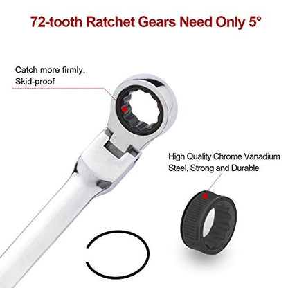 BULLTOOLS Flex-Head Extra Long Ratcheting Wrenches Double Box End Chrome Vanadium Steel 72-Tooth Wrench with Metric 8 mm x 10 mm - size: 8mmx10mm