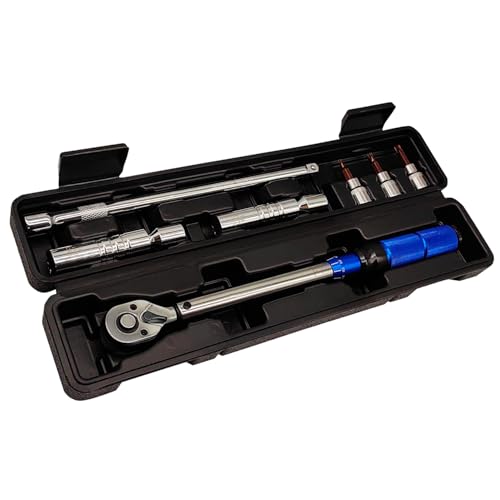 7PCS 3/8 Inch Drive Click Torque Wrench Set, 5-60 N.m with 9.8'' Long Extension Bar, 14mm 16mm Spark Plug Socket, T20 T30 T40 Bit Socket for Car Engine Repair Spark Plug Replacement