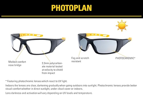CAT PHOTOPLAN Photochromic Safety Glasses for Men Women, ANSI Z87.1, UV400 Protection, Anti Fog, Scratch Resistant, Ventilated