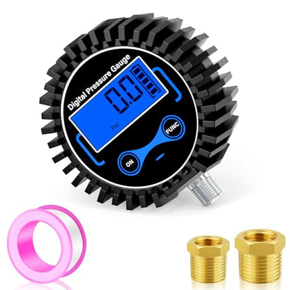 MEANLIN MEASURE 0-300PSI Digital Pressure Gauge with Rubber Cover, Lower Mount, Accuracy 1%, Resolution 0.1psi, with 1/8" x 1/4" and 1/8" x 3/8" NPT Hex Bushing - size: 0 - 300 PSI, style: Lower Mount (1/8 NPT)