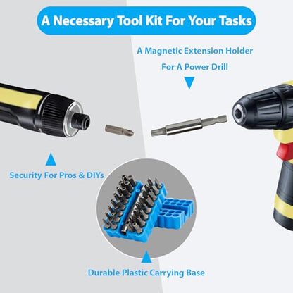 34pcs Security Bit Set 1/4 Inch Hex Shank Screwdriver Bit Set,Tamper Proof Bits-Torx+Hex+Tri Wing+Star+Spanner for Torx Security Screwdriver Set,High Hardness Impact Driver Bit Set(Blue+Wrench) - color: Blue+wrench