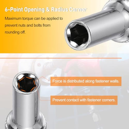 HARFINGTON Deep 6-Point Impact Socket 1/4" Drive 4.5mm Metric Socket 50mm (2") Long with 1/4" Hex Shank Adapter, CR-V Steel Socket Adapter Accessory Tool Set Kit for Hex Bolts Nuts - size: 4.5mm x 50mm