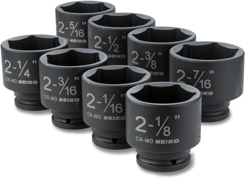NEIKO 02392A 3/4" Impact Socket Set, 3/4” Drive, 8 PC Jumbo Sockets, SAE Standard Sizes 2-1/16 Inch to 2-1/2 Inch, Chrome-Moly Cr-Mo Steel