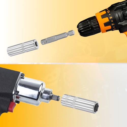HARFINGTON Deep 6-Point Impact Socket 1/4" Drive 11mm Metric Socket 50mm (2") Long with 1/4" Hex Shank Adapter, CR-V Steel Socket Adapter Accessory Tool Set Kit for Hex Bolts Nuts - size: 11mm x 50mm