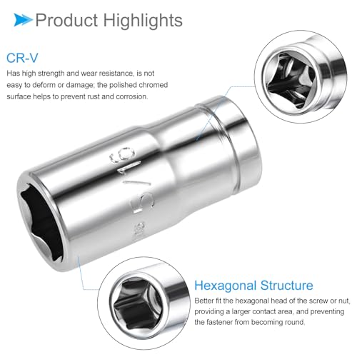6-Point Socket, 1/4" Drive 5/16" Deep, Polished Chromed CR-V SAE Standard Shallow Impact Socket - (Applications: for Ratchet Torque Electric Wrenches Car Repair), 2-Pieces - size: 5/16"
