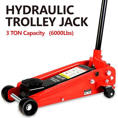 Professional Heavy Duty Hydraulic Floor Jack - Low Profile Steel Racing Jack With Piston Quick Lift Pump, 3 Ton (6,000 lb) Capacity, 5.1"-20" Lifting Range, Red - color: Lift 5.1"-20" 3 Ton(6,000lb) Red Steel