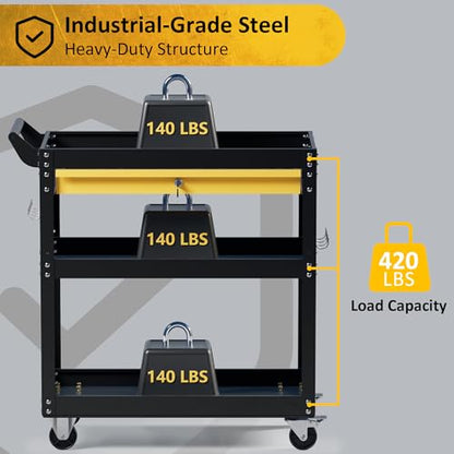 4-Tier Heavy Duty Rolling Tool Cart with Drawers & Pegboard – 420 lbs Capacity Steel Utility Cart on Wheels, Lockable Work Cart for Mechanic, Garage, Workshop - size: 4-LAYER-A (ONE DRAWER)