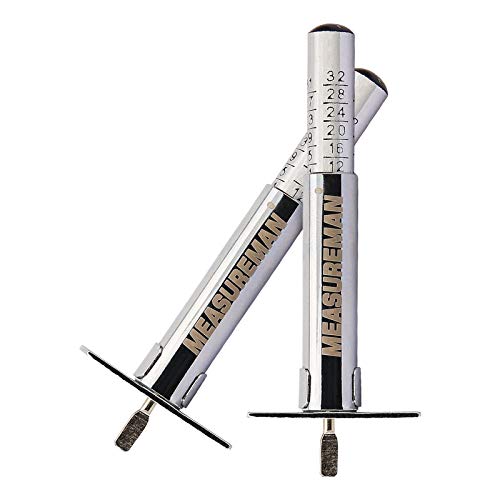 MEASUREMAN Solid Brass Body Tire Tread Depth Gauge, 0-32nd, Aluminum Slide - size: Aluminum Slide