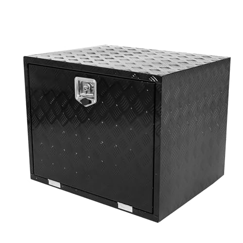 Heavy Duty Aluminum Stripes Plated Underbody Tool Box with Lock and Keys, 30×24×24 Inch Waterproof Square Storage Organizer for Truck,Trailer,Pickup,RV（Black） - color: black, size: 30×24×24 inch