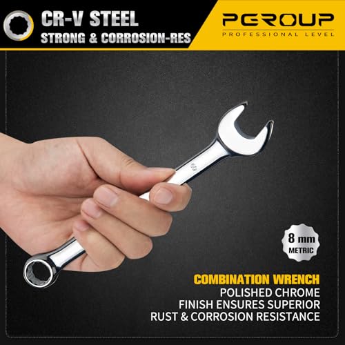 8mm Metric Combination Wrench, CR-V Steel with Mirror Polish, 12-Point Design, 15-Degree Offset, Perfect for Auto Repair, Household, Car & Truck Emergency - size: 8mm