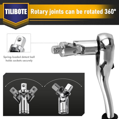 TILIBOTE Socket Wrench Set, 62PCS 1/4" Ratcheting Wrench Set With 72 Tooth count Ratchet, SAE & Metric From 5/32" - 9/16 ", 4mm - 14mm,tool Set For home And car,motorcycle,bike Repair