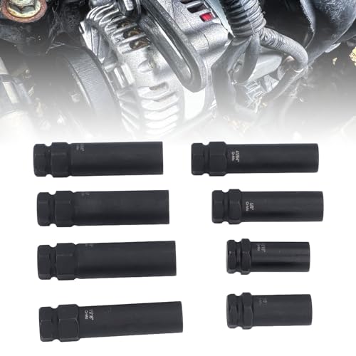 8 Piece Lug Nut Socket Set, Cr Mo Steel Wheel Lock Removal Kit for Twisted Damaged Nuts, Impact Rated Universal Automotive Car Repair Tools with Enhanced Access and Easy