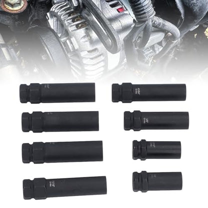 8 Piece Lug Nut Socket Set, Cr Mo Steel Wheel Lock Removal Kit for Twisted Damaged Nuts, Impact Rated Universal Automotive Car Repair Tools with Enhanced Access and Easy