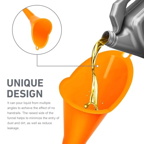 2 PCS Oil Funnel, Automotive Multi-Function Long Neck Fuel Funnel, Plastic Anti-Spill Engine Funnel for Filling Engine Oils, Water, Diesel Fuel, Kerosene and Other Liquids (Orange) - color: Orange
