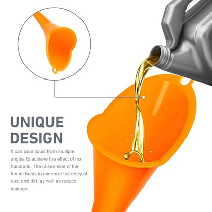 2 PCS Oil Funnel, Automotive Multi-Function Long Neck Fuel Funnel, Plastic Anti-Spill Engine Funnel for Filling Engine Oils, Water, Diesel Fuel, Kerosene and Other Liquids (Orange) - color: Orange