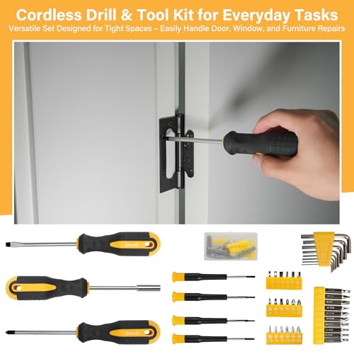 Drill Set, Tool Kit with 8V Power Cordless Drill, Household Repair Tool for Men Women, 154 Piece for Home, Car, Garage, Portable Toolbox Storage Case