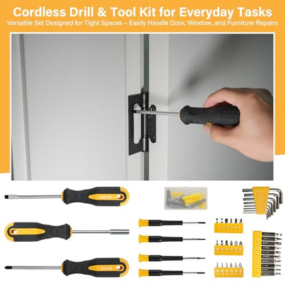 Drill Set, Tool Kit with 8V Power Cordless Drill, Household Repair Tool for Men Women, 154 Piece for Home, Car, Garage, Portable Toolbox Storage Case