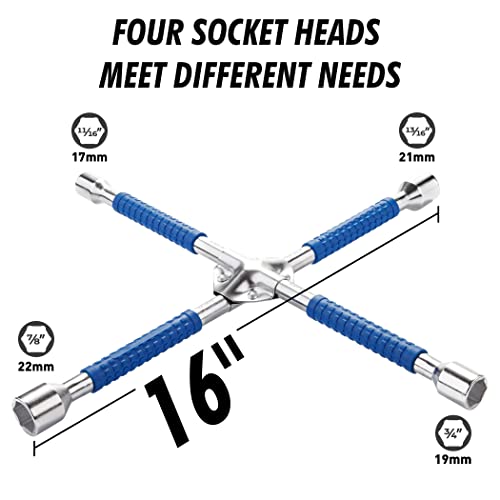 CARTMAN 16 Inch Heavy Duty Non-Slip 4-Way Universal Cross Lug Wrench | Non-slip grip ensures secure hold while loosening lug nuts, robust cross structure for effortless roadside tire replacement - size: 16" Blue