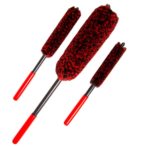 Soft Brsuh Wheel Brushes Set (3 Pack) - 3 Szie Synthetic Soft brsuhie Brush, 1x Car Detail Brush, Wheel Soft brsuhies Cleaning Brush for Car Rim Wheel Washing… - color: Red Handle