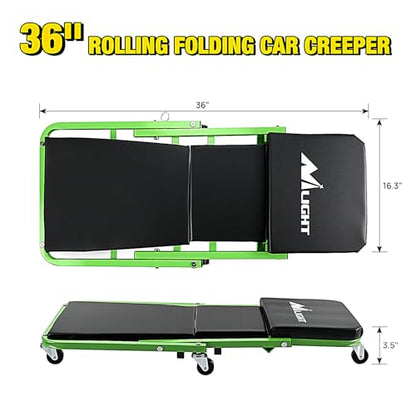 Nilight 36" Z Creeper - 2-in-1 Rolling Folding Car Seat, 36 inches Adjustable Roller Garage Chair Lay Down or Sit, 330LBS Capacity, Green Black - color: Green
