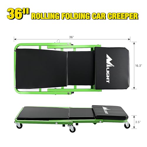 Nilight 36" Z Creeper - 2-in-1 Rolling Folding Car Seat, 36 inches Adjustable Roller Garage Chair Lay Down or Sit, 330LBS Capacity, Green Black - color: Green
