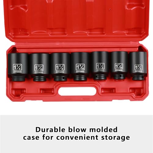 1/2" Drive Deep 6-Point Impact Socket Set,7 PCS Standard SAE (1-3/4 to 1-3/8inch) Spindle Axle Nut Impact Socket Set,Cr-Mo Alloy Steel for Auto Repair, Storage Case - size: 1/2" SAE 7PC Set