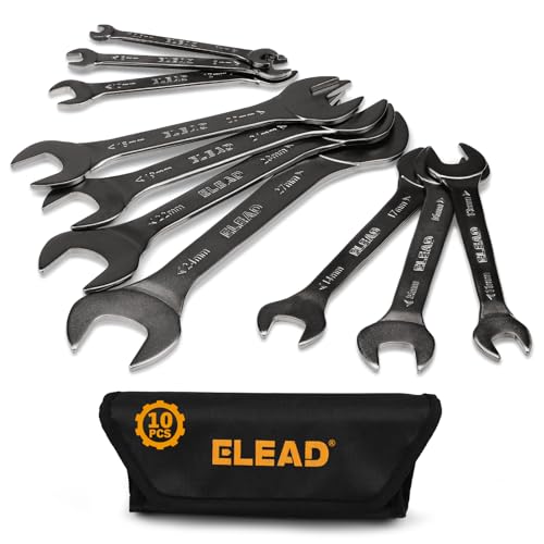 ELEAD 10-Piece Super-Thin Open End Wrench Set, Metric 5.5-27mm, CR-V Nickel Plated, 3 mm Thickness for Tight Spaces, 5.5, 7, 8, 9, 10, 11, 12, 13, 14, 15, 16, 17, 18, 19, 20, 21, 22, 23, 24, 27mm - color: 10-piece Super-thin Metric Black