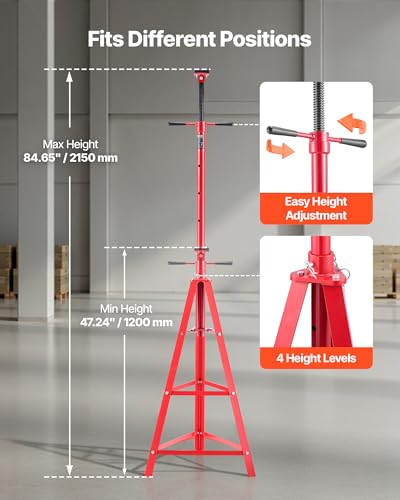 VEVOR Under Hoist Tripod Stand, 2 Ton (4409 lbs) Capacity High Lift Jack Stand Reach Underhoist Support, Lifting from 47.24" to 84.65", 4-Level Adjustable Height, Heavy Duty Carbon Steel for Car Lift