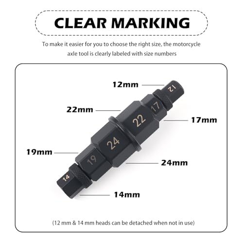 6 in 1 Motorcycle Axle Tool with 3/8" Port,Sturdy 17mm 19mm 22mm 24mm 12mm 14mm Allen Socket Spindle Adapter Compatible with BMW,Essential Axle Motorcycle Tools for Front Axles Wheels