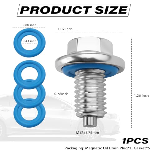 M12-1.75 Magnetic Oil Drain Plug with T45 Torx/15mm Hex Head OEM 65372,Sturdy Car Oil Pan Drain Plug with Oils Drains Plugs Gasket Compatible with Lincoln Ford,Essential Car Oils Plugs