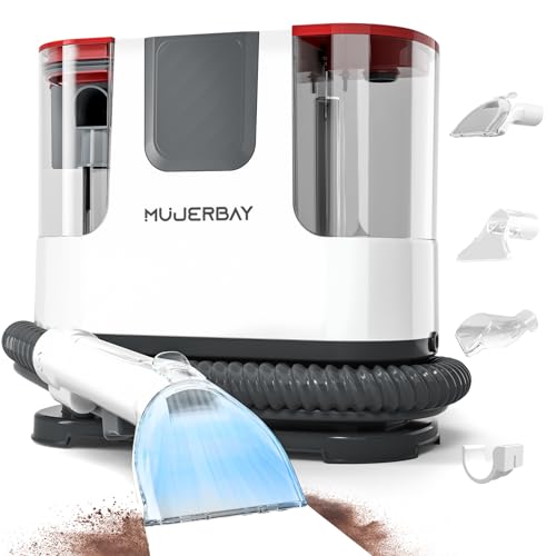 Upholstery Carpet Cleaner, MUJERBAY 12Kpa Portable Spot and Stain Cleaner, Easy Move with Universal Wheels & Handle, 1.23-inch Deep Cleaning Machine for Couch, Stairs, Car and Pet Messes.