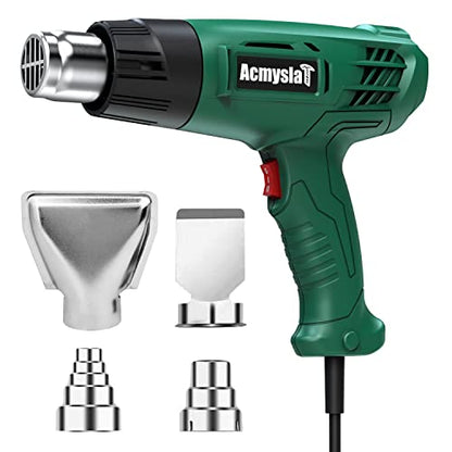 Heat Gun, Heavy Duty Hot Air Gun Kit Dual Temperature Settings 572℉~932℉ (300℃-500℃), Overload Protection with 4 Nozzles for Crafts, Shrink Wrapping/Tubing, Paint Removing, Epoxy Resin - color: Green