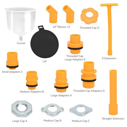 No-Spill 15-Piece Coolant Funnel Kit with Radiator Adapters, Extensions, Fluid Stopper for Hard-to-Reach Radiators, Professional Auto Maintenance Tool Set