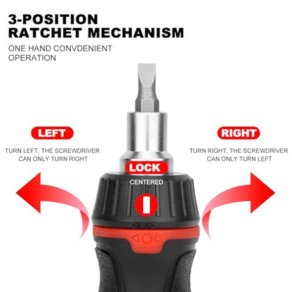 HAUTMEC 8-in-1 Stubby Ratcheting Screwdriver Set, Multi Screwdriver Tool All in One, Ratchet Short Screwdriver Set with Multi Bit Screw Driver for Use in Confined Space, Chrome Vanadium Steel Shaft - color: 8-in-1 Ratcheting