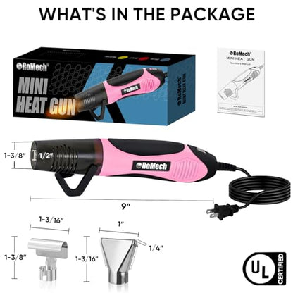 ROMECH 350W Heat Gun with 2 Nozzles, Dual Temp Heat Gun 400°F-660°F, Fast Heat Hot Air Gun with Overload Protection for DIY Craft Embossing Shrink Wrapping (Pink) - color: Pink